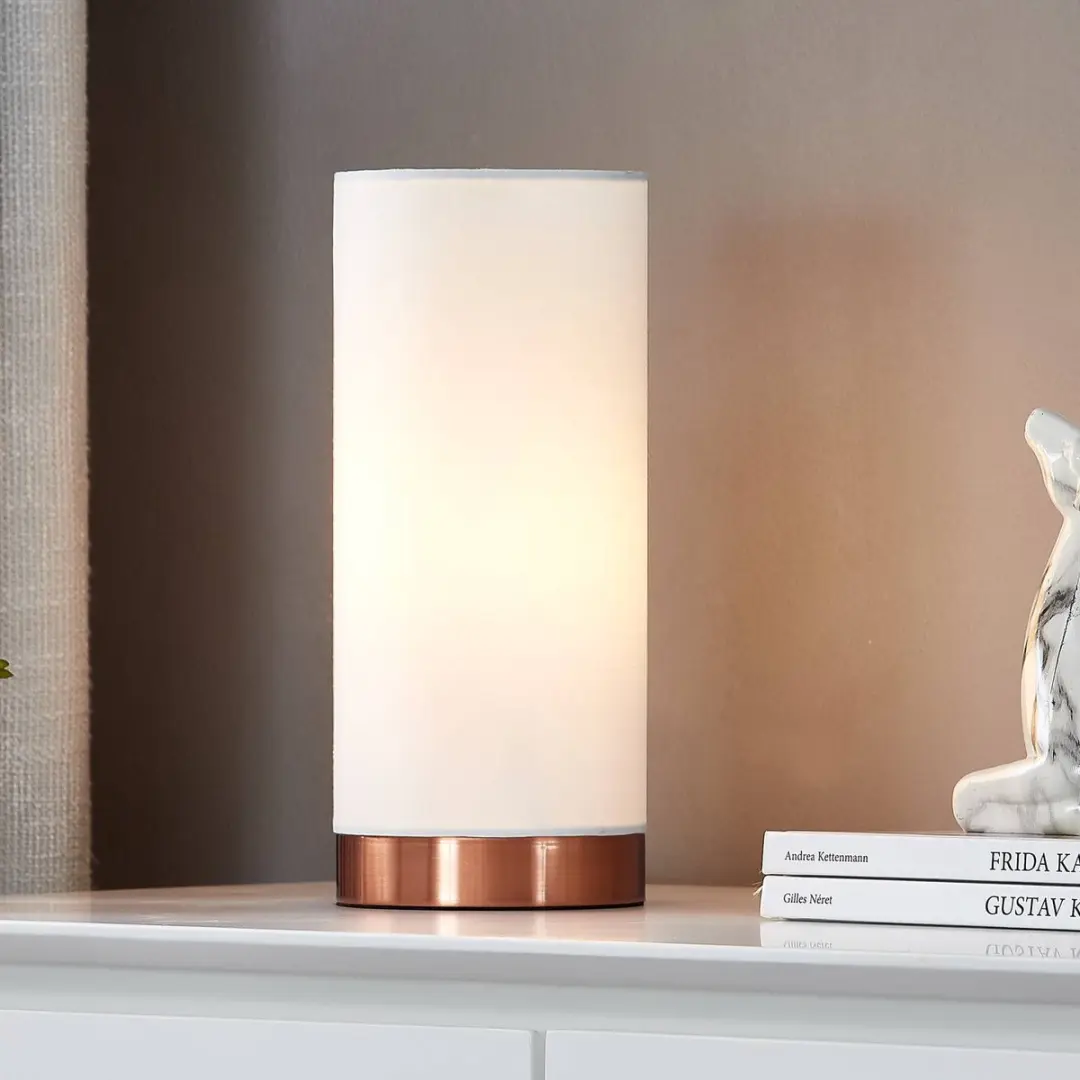 Lindby Tafellamp E14 40W - 1 Lichtpunt - Wit/Gesatineerd Koper