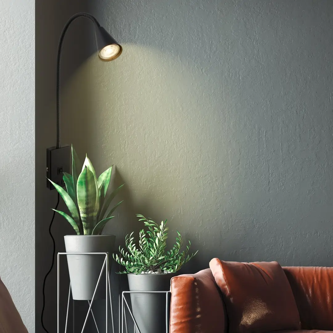Briloner Justra Stekkerlamp - 1 Lichtpunt - 2 USB Poorten - Zwart - afbeelding 6 van 6