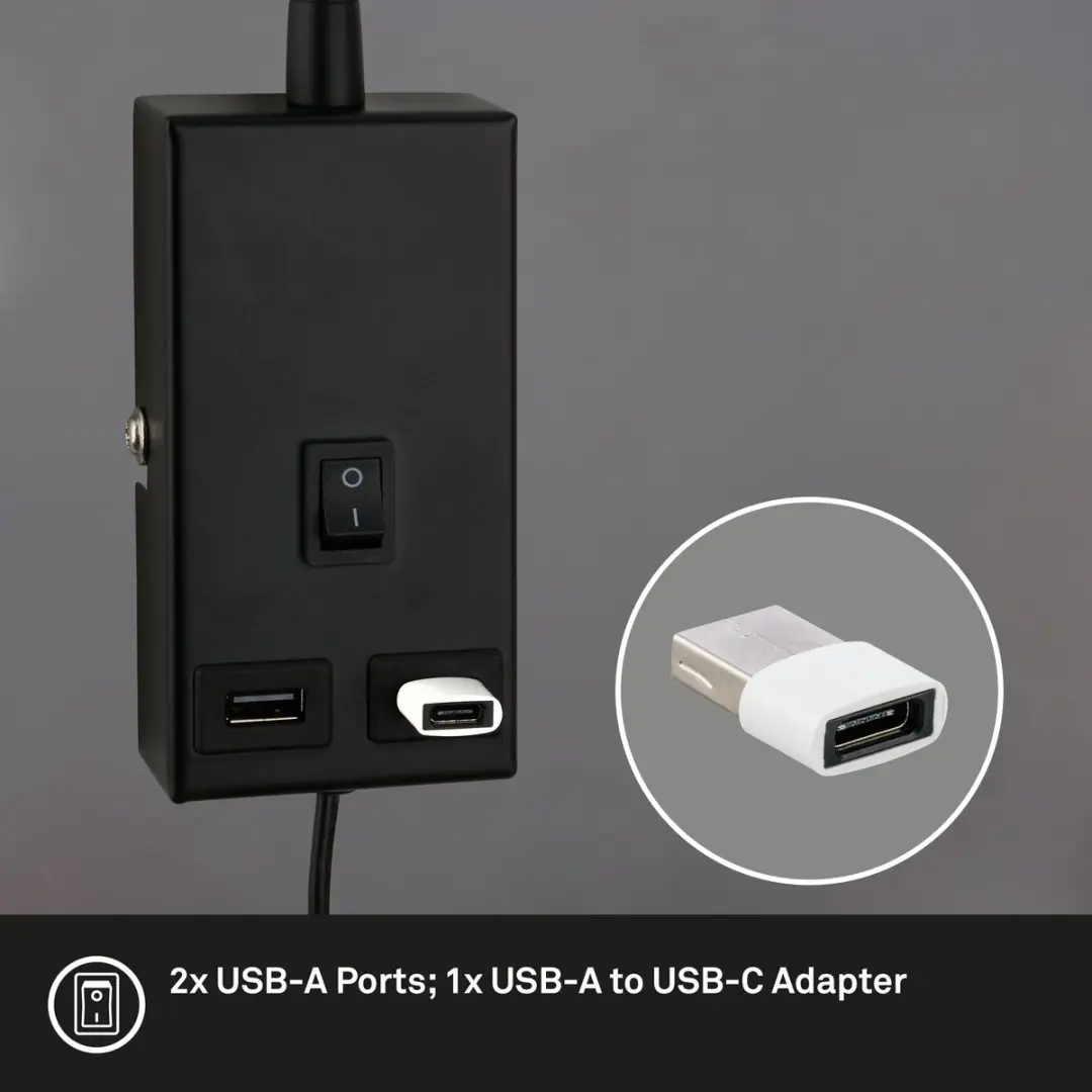Briloner Justra Stekkerlamp - 1 Lichtpunt - 2 USB Poorten - Zwart