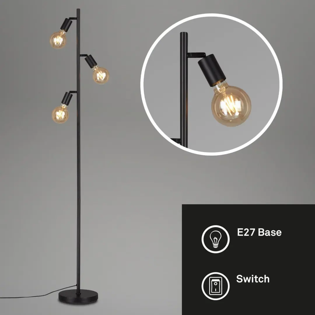 Briloner Vloerlamp E27 - 3 Lichtpunten - 160cm - Zwart