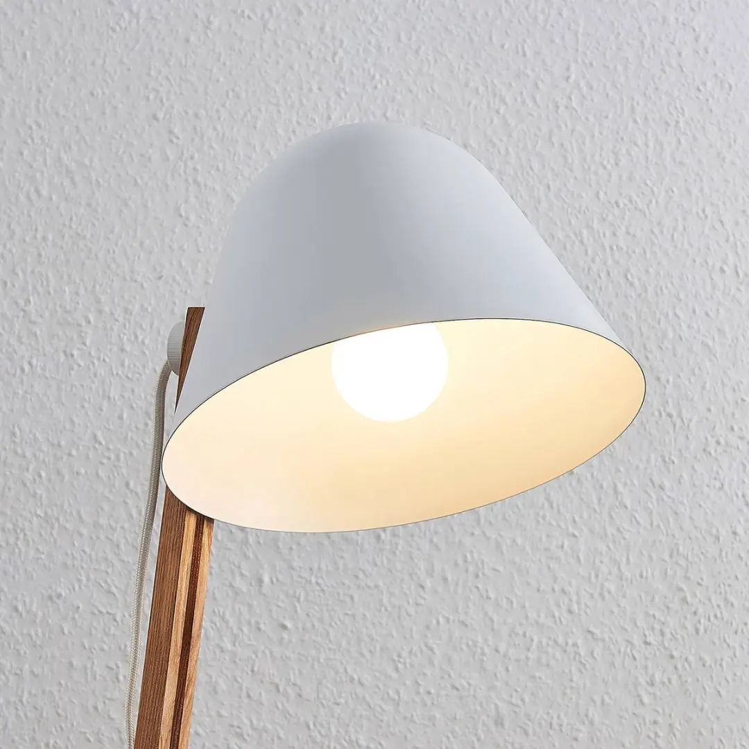 Lindby Vloerlamp Metaal Hout 128cm - E27 - Wit/Hout