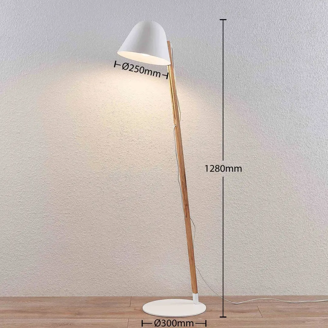 Lindby Vloerlamp Metaal Hout 128cm - E27 - Wit/Hout