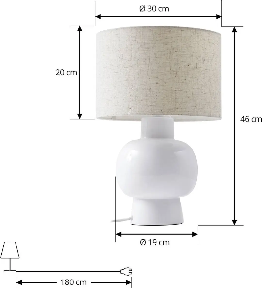 Lindby Tafellamp 1 Licht Textiel/Keramiek - 46cm - E27 - Wit