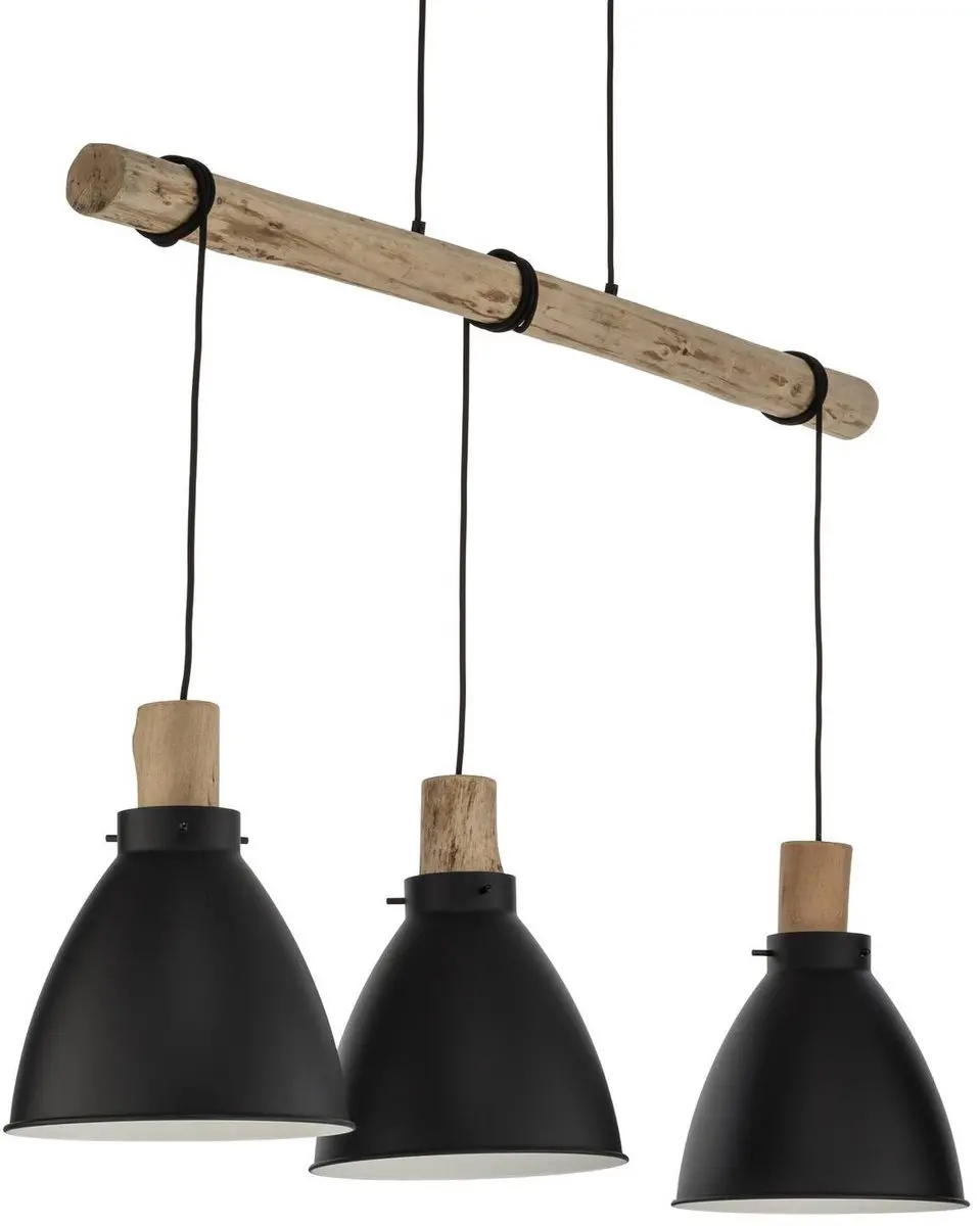 Lindby Hanglamp 3-Lichts Eucalyptushout - IJzer Zwart