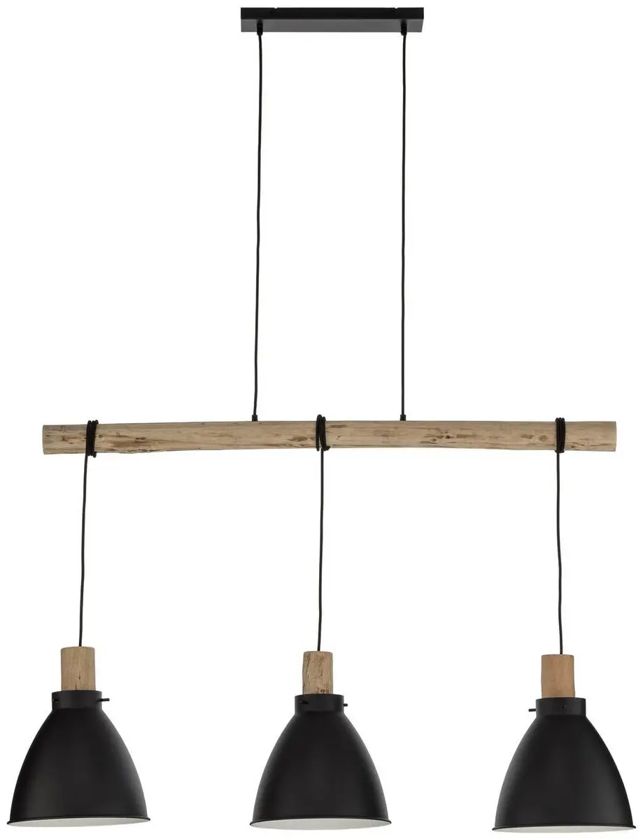Lindby Hanglamp 3-Lichts Eucalyptushout - IJzer Zwart