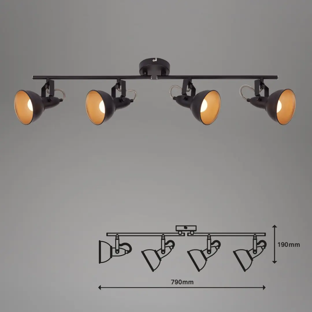 Briloner Soft Plafondspot Zwart-Goud - 4x E14 Kantelbaar - afbeelding 6 van 6