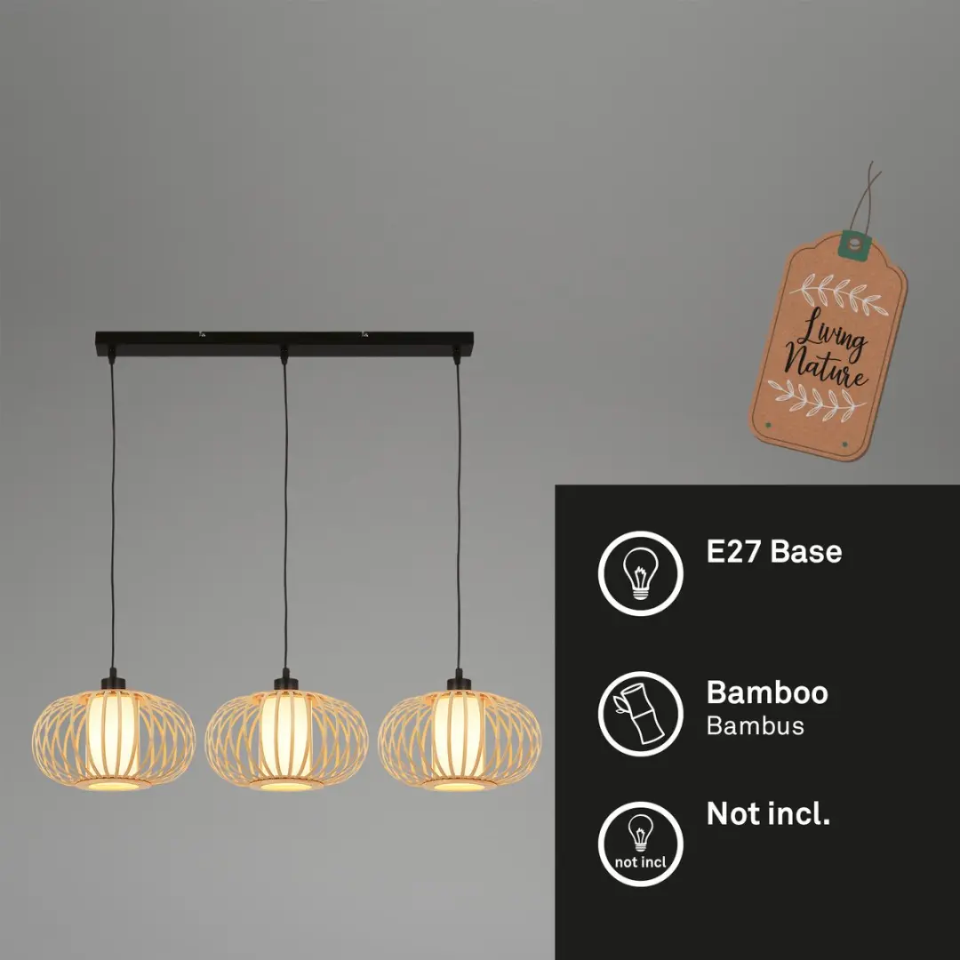 Briloner Rotti Hanglamp 120cm - 3x E27 - Houtkleurig