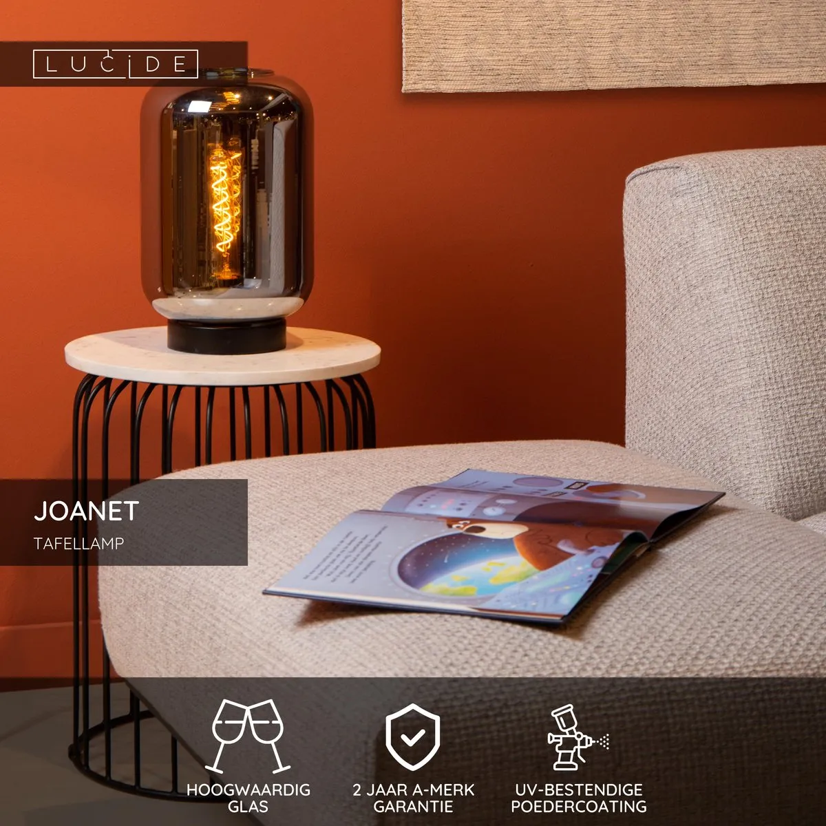 Lucide Joanet Tafellamp Ø22cm - Fumé