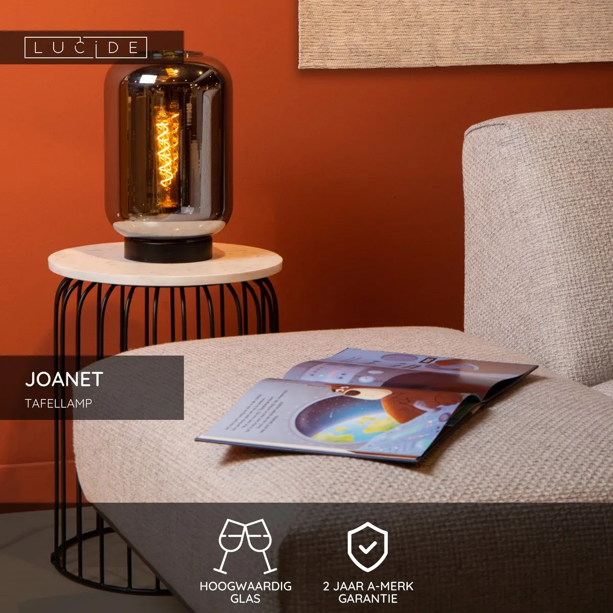 Lucide Joanet Tafellamp Ø22cm - Fumé