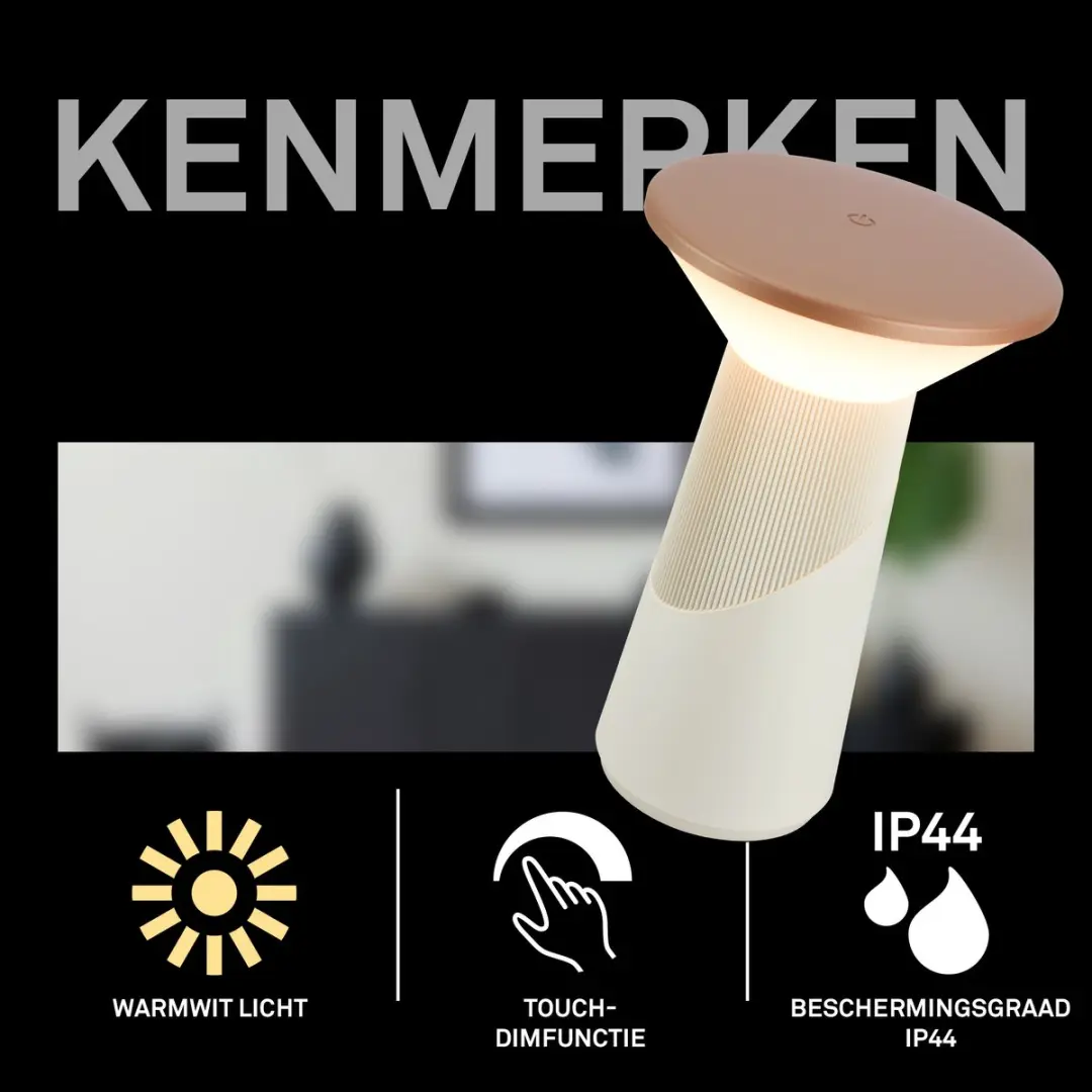 Briloner Pilia Oplaadbare Tafellamp - USB-C - 2700K - Beige