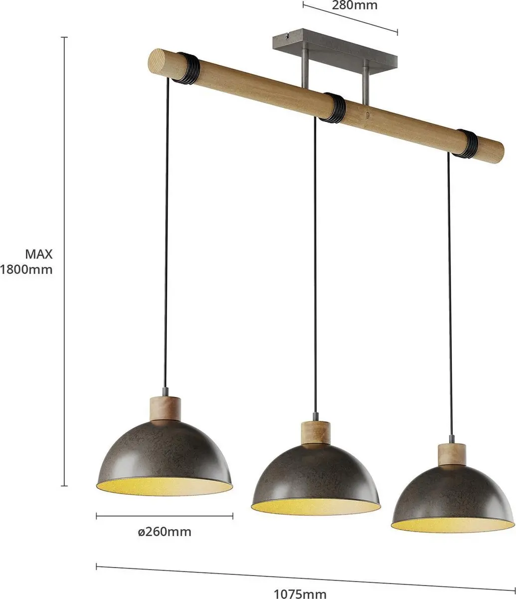 Lindby Hanglamp 3-lichts - Grijs/Licht hout