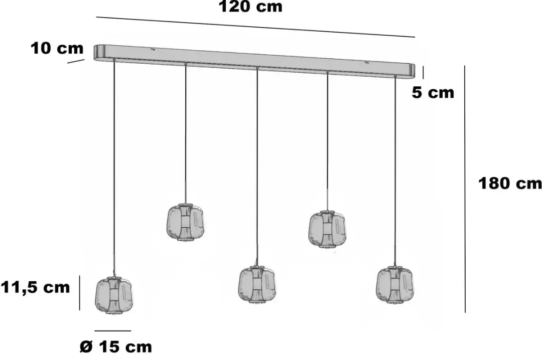 Freelight Hanglamp Rosa 5 Lichts 120cm - Rosé Goud