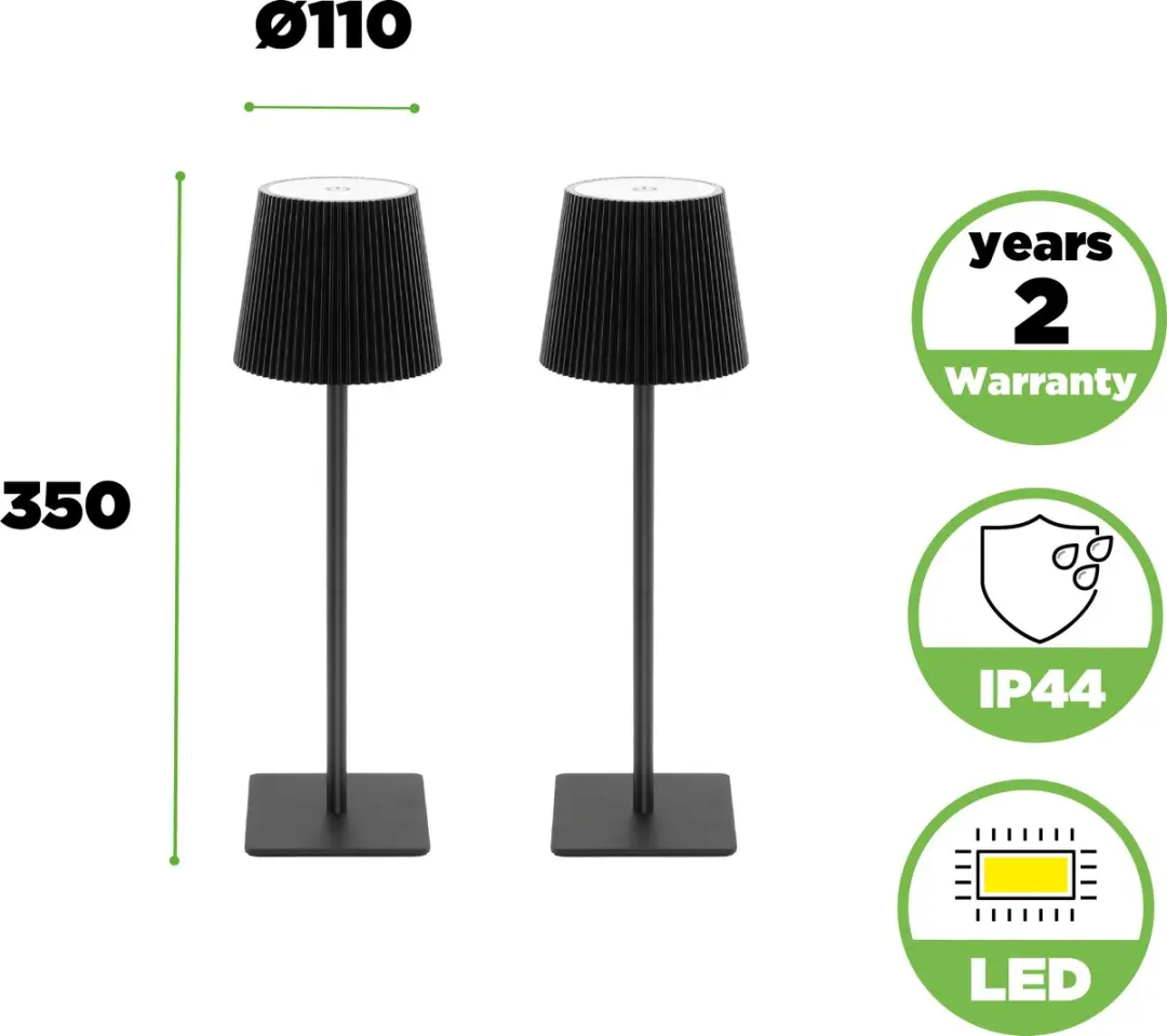 Lutec Chester Draagbare LED Tafellamp 2W - 2 Stuks - Mat Zwart