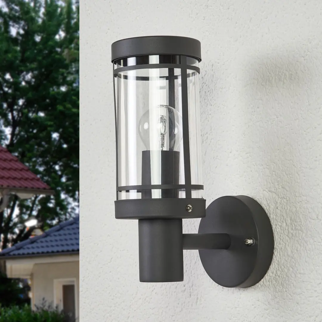 Lindby Wandlamp Buiten 1 Licht E27 - 28,5 cm - Donkergrijs
