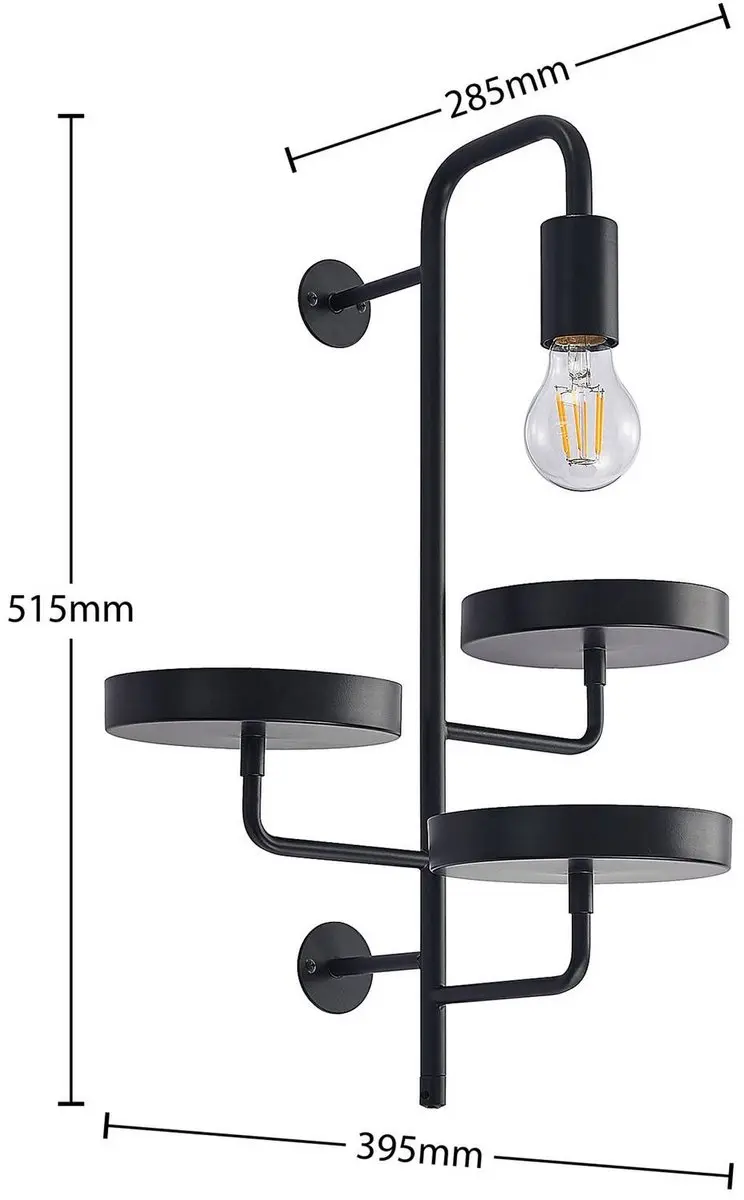 Lindby Wandlamp Staal 1 Licht E27 - 60W - Zwart mat