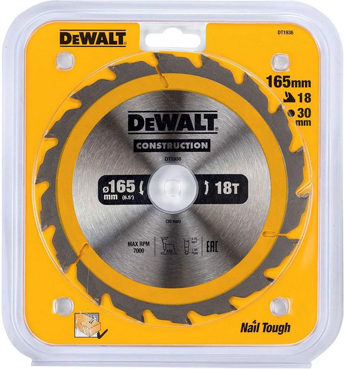 DeWalt Cirkelzaagblad Construction DT1936-QZ - Ø165mm 18T