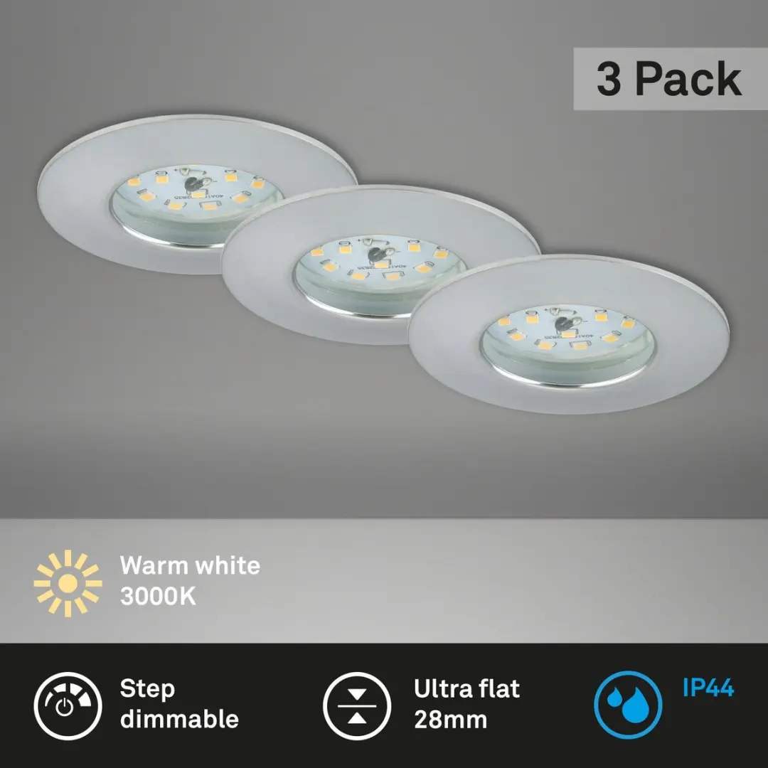 Briloner LED Inbouwlampen Set 3x 6,5W 3000K IP44