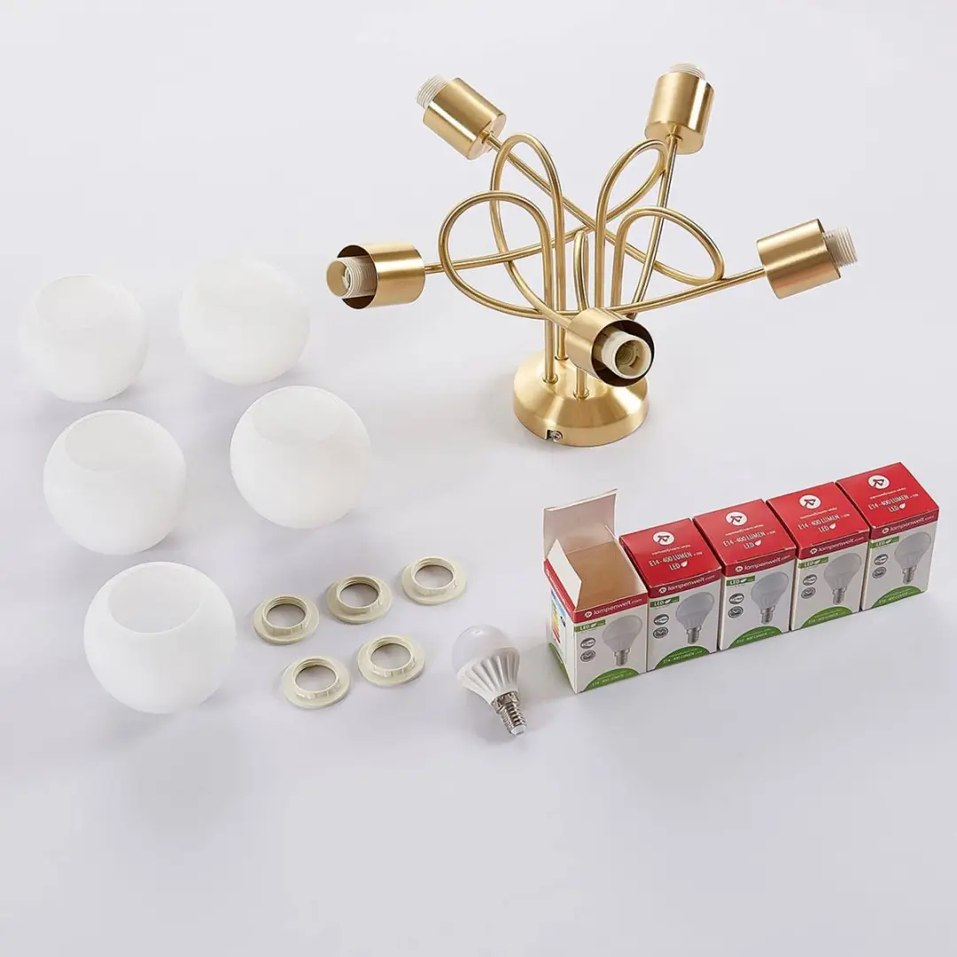 Lindby Plafondlamp 5-Lichts - Ø50cm - Wit/Mat Messing