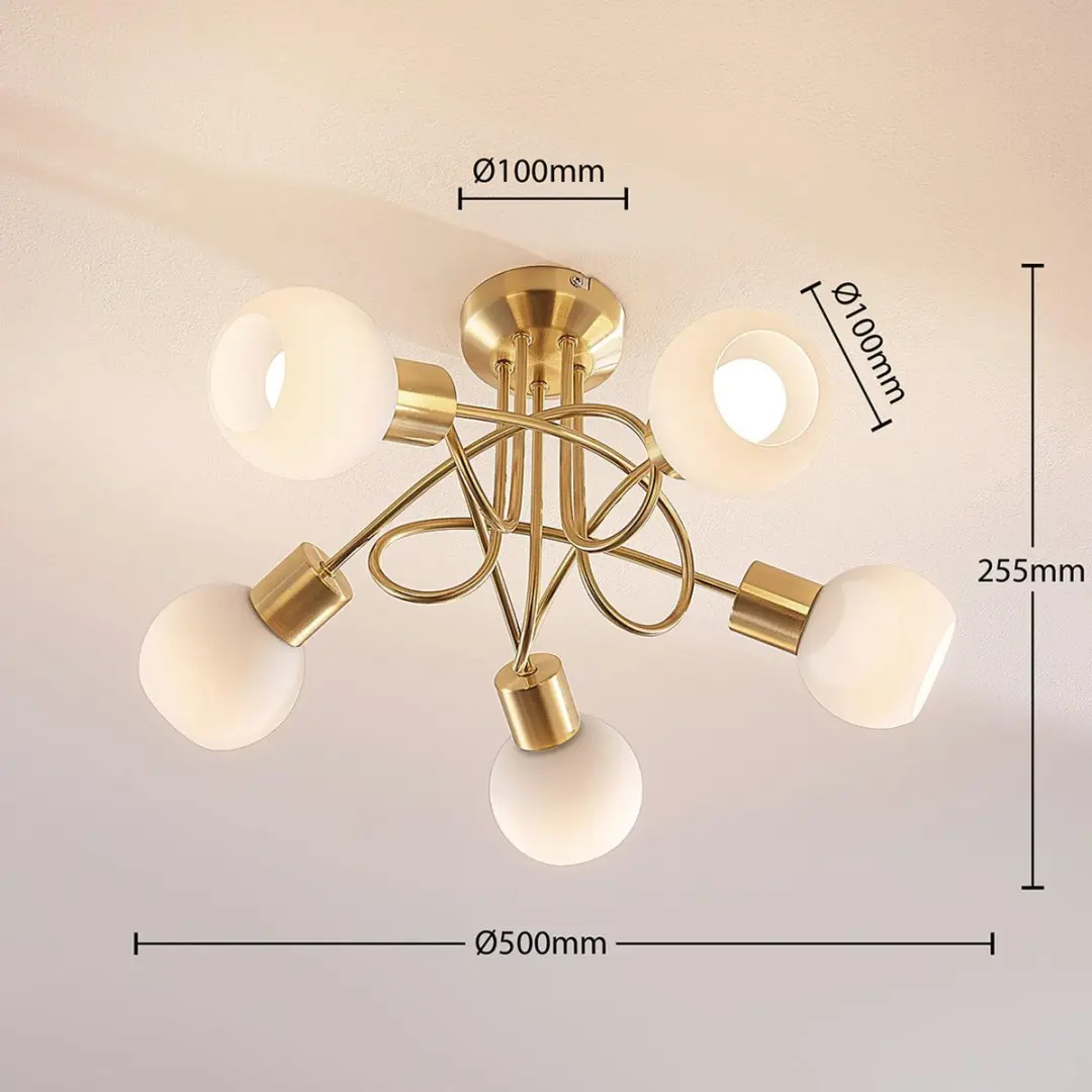 Lindby Plafondlamp 5-Lichts - Ø50cm - Wit/Mat Messing