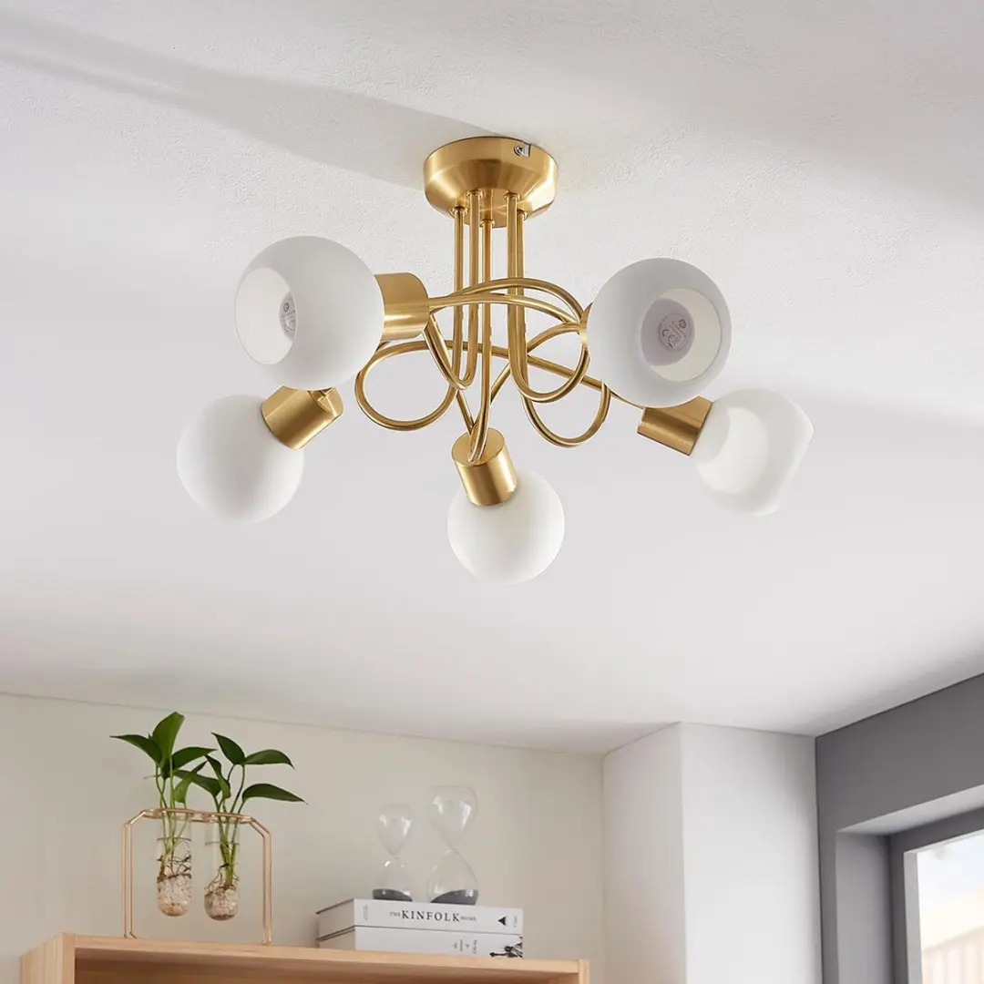 Lindby Plafondlamp 5-Lichts - Ø50cm - Wit/Mat Messing