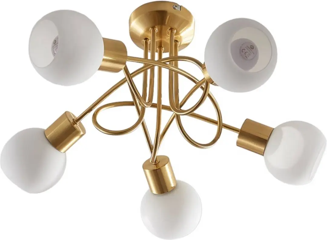 Lindby Plafondlamp 5-Lichts - Ø50cm - Wit/Mat Messing