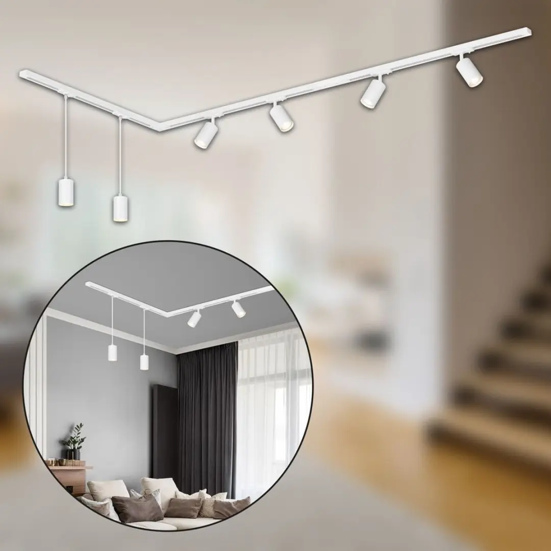 Briloner Railverlichting Set 225cm Wit - 6x GU10 Opbouwspots