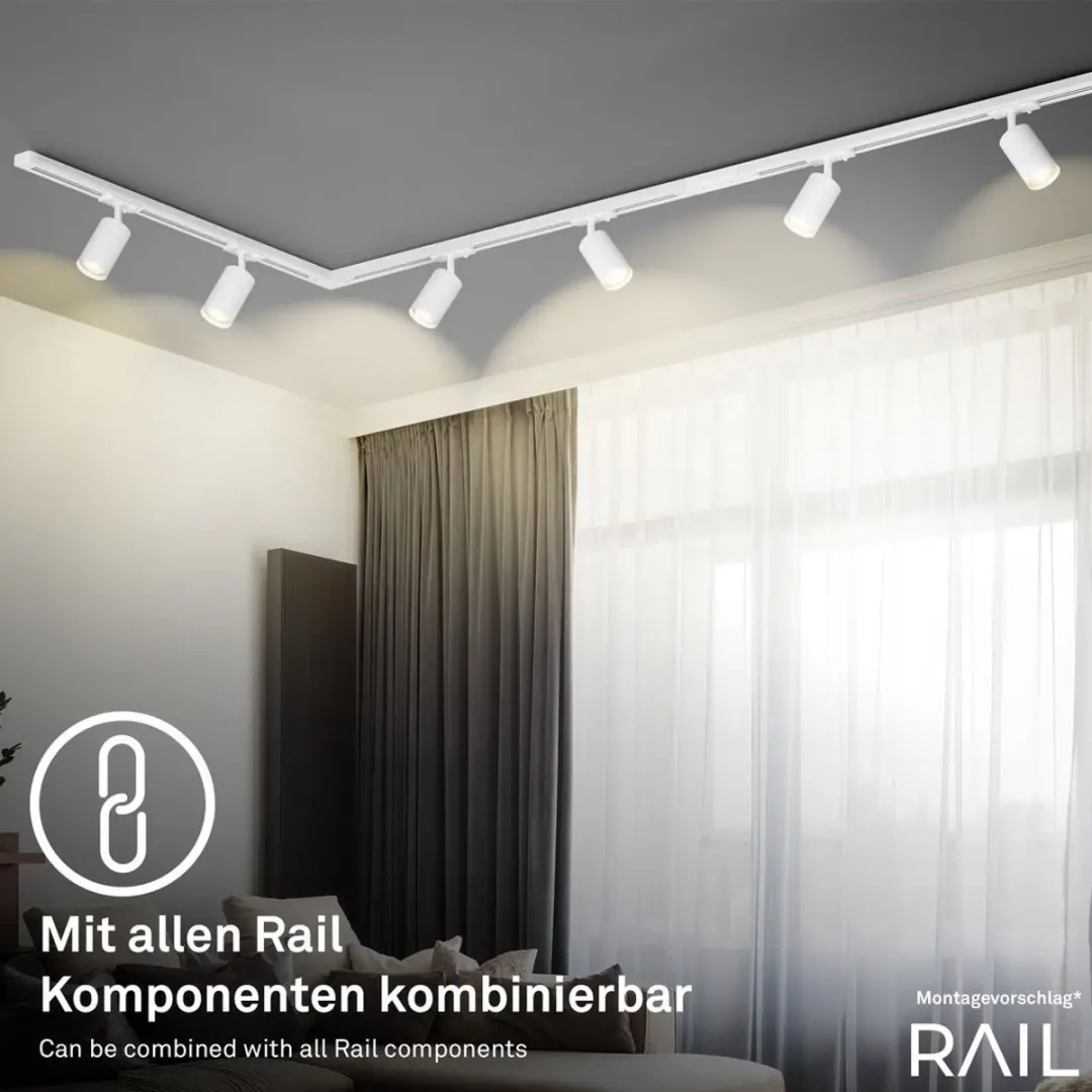 Briloner Railverlichting Set 225cm Wit - 6x GU10 Opbouwspots