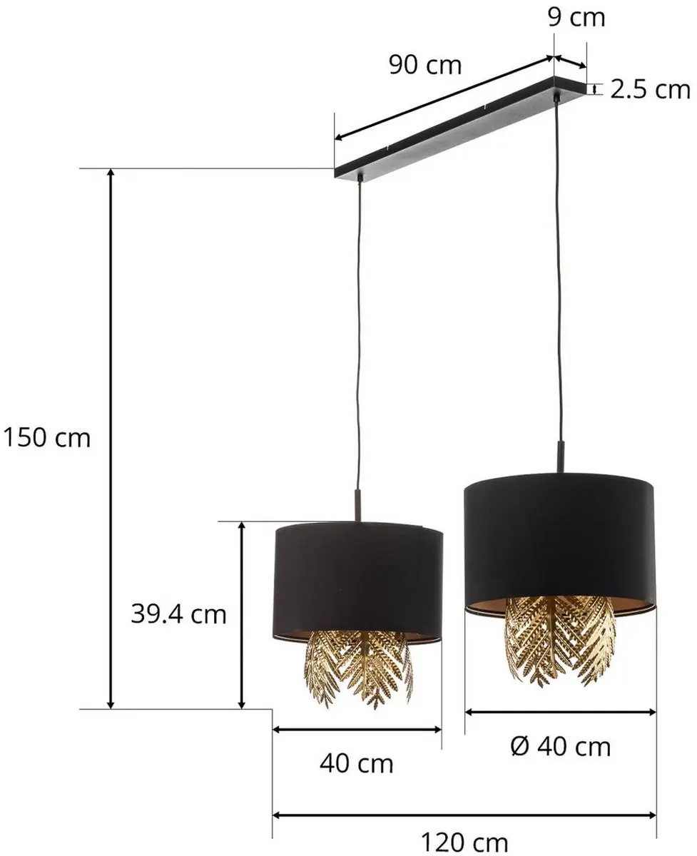 Lucande Hanglamp 6-Lichts Stof - E27 - Zwart/Goud