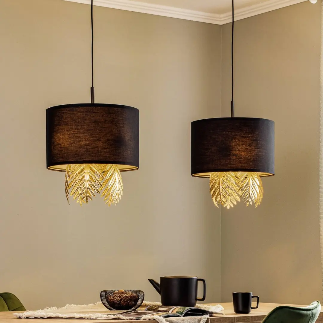 Lucande Hanglamp 6-Lichts Stof - E27 - Zwart/Goud