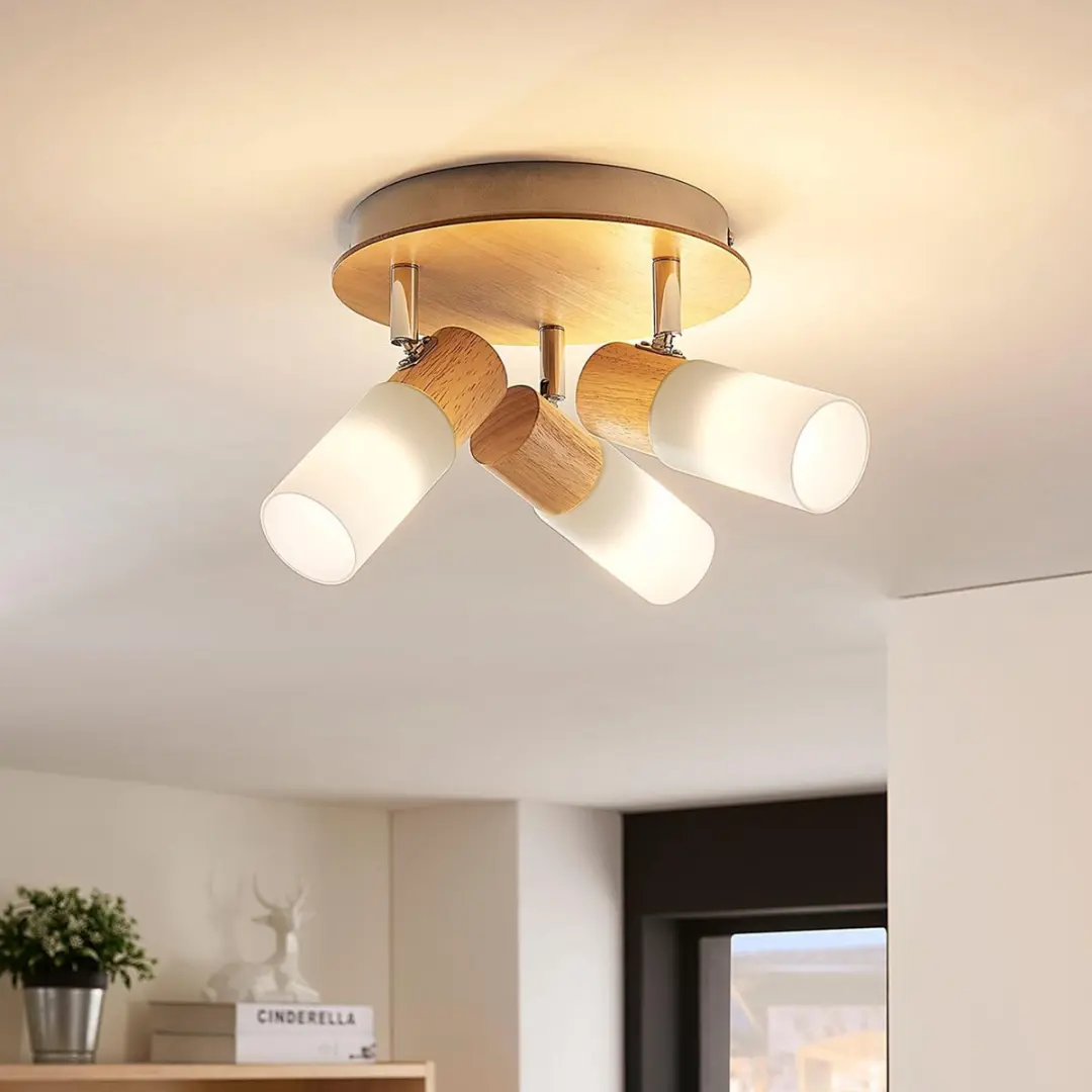 Lindby Buitenspot 3-licht Glas Hout Metaal E14 - 20cm - Warm Wit
