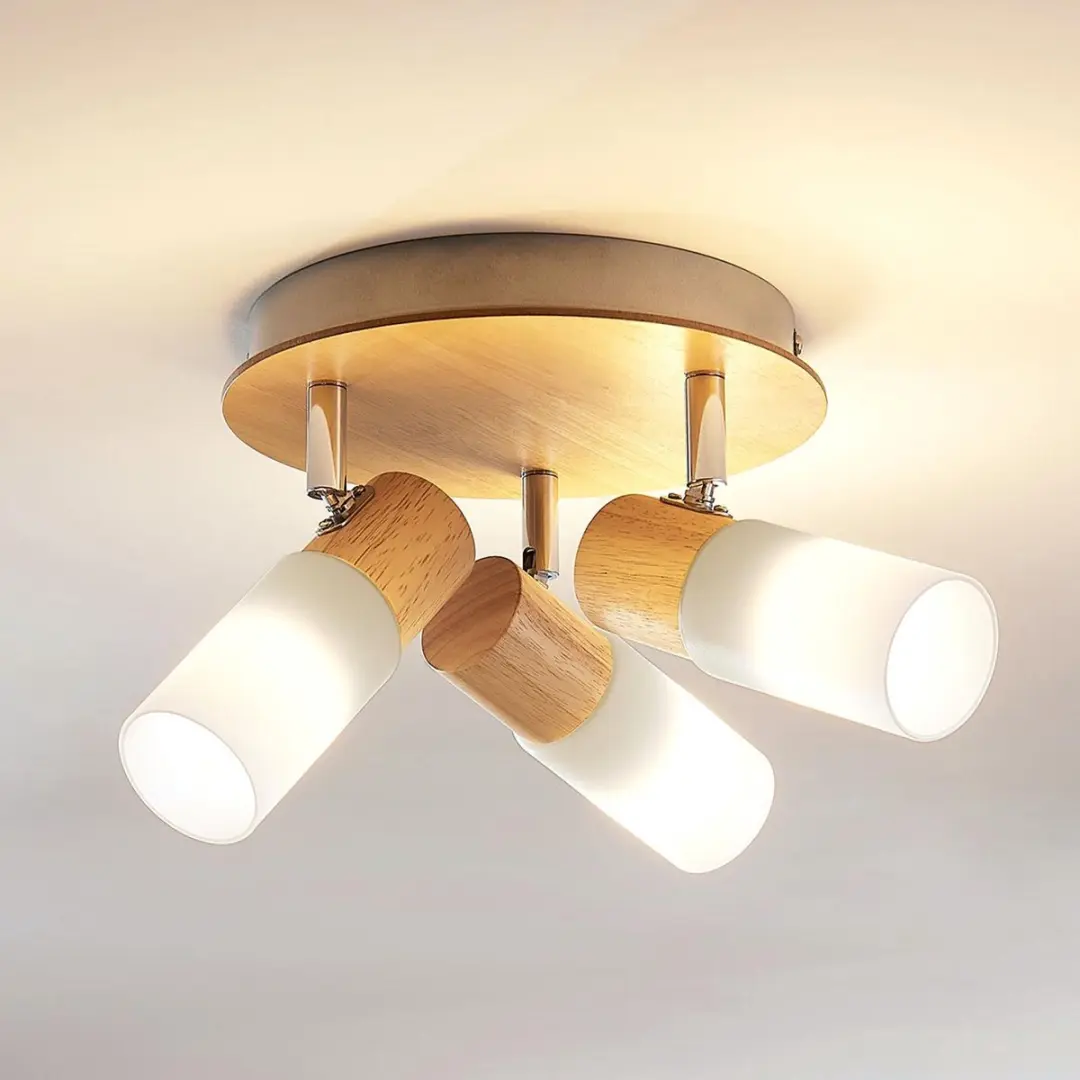 Lindby Buitenspot 3-licht Glas Hout Metaal E14 - 20cm - Warm Wit