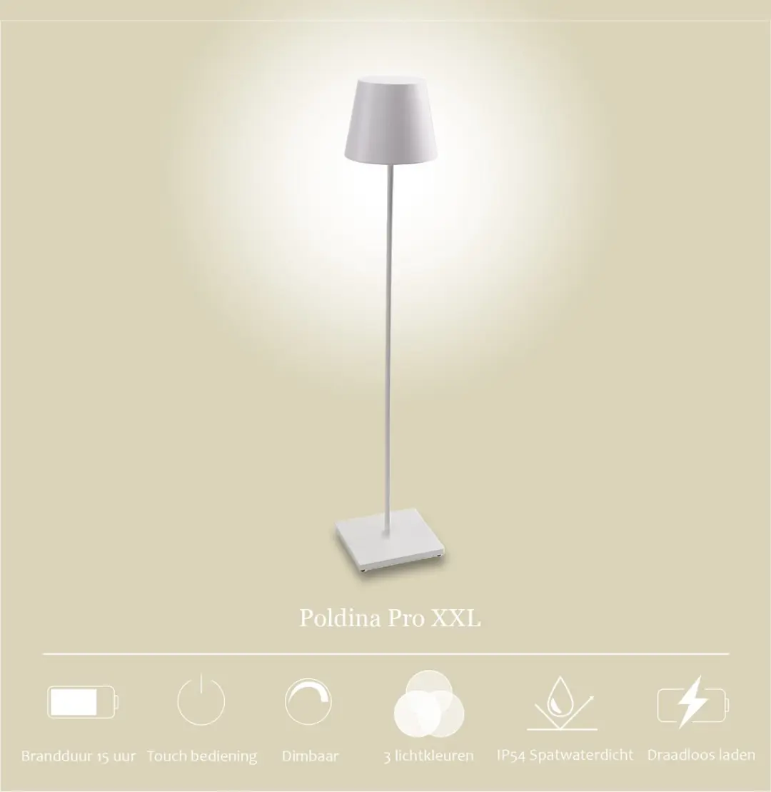 Zafferano Poldina Pro XXL Vloerlamp - Oplaadbaar Wit 3000K