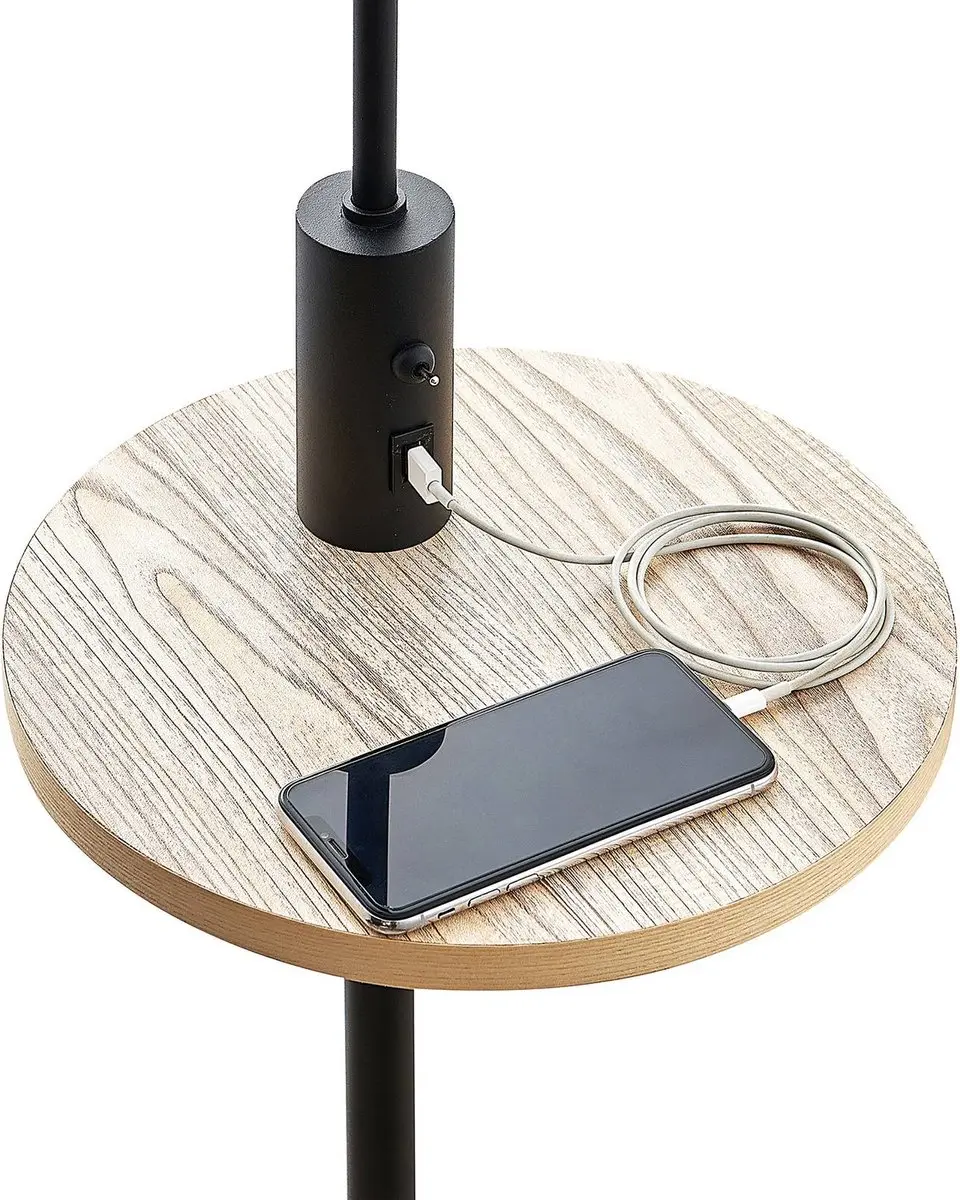 Lindby Vloerlamp 1 Licht - 160cm - Matzwart/Beige/Licht Hout