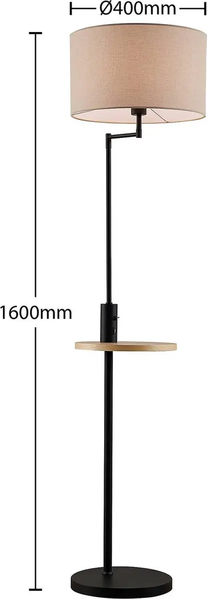 Lindby Vloerlamp 1 Licht - 160cm - Matzwart/Beige/Licht Hout