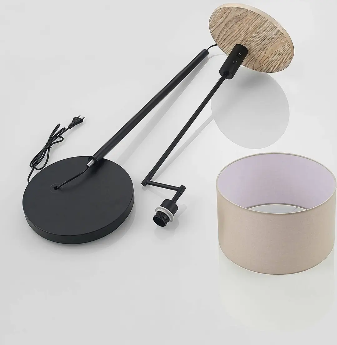 Lindby Vloerlamp 1 Licht - 160cm - Matzwart/Beige/Licht Hout