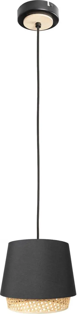 Lindby Hanglamp Metaal Hout 1 Lichtpunt E27 - Zwart/Licht Hout