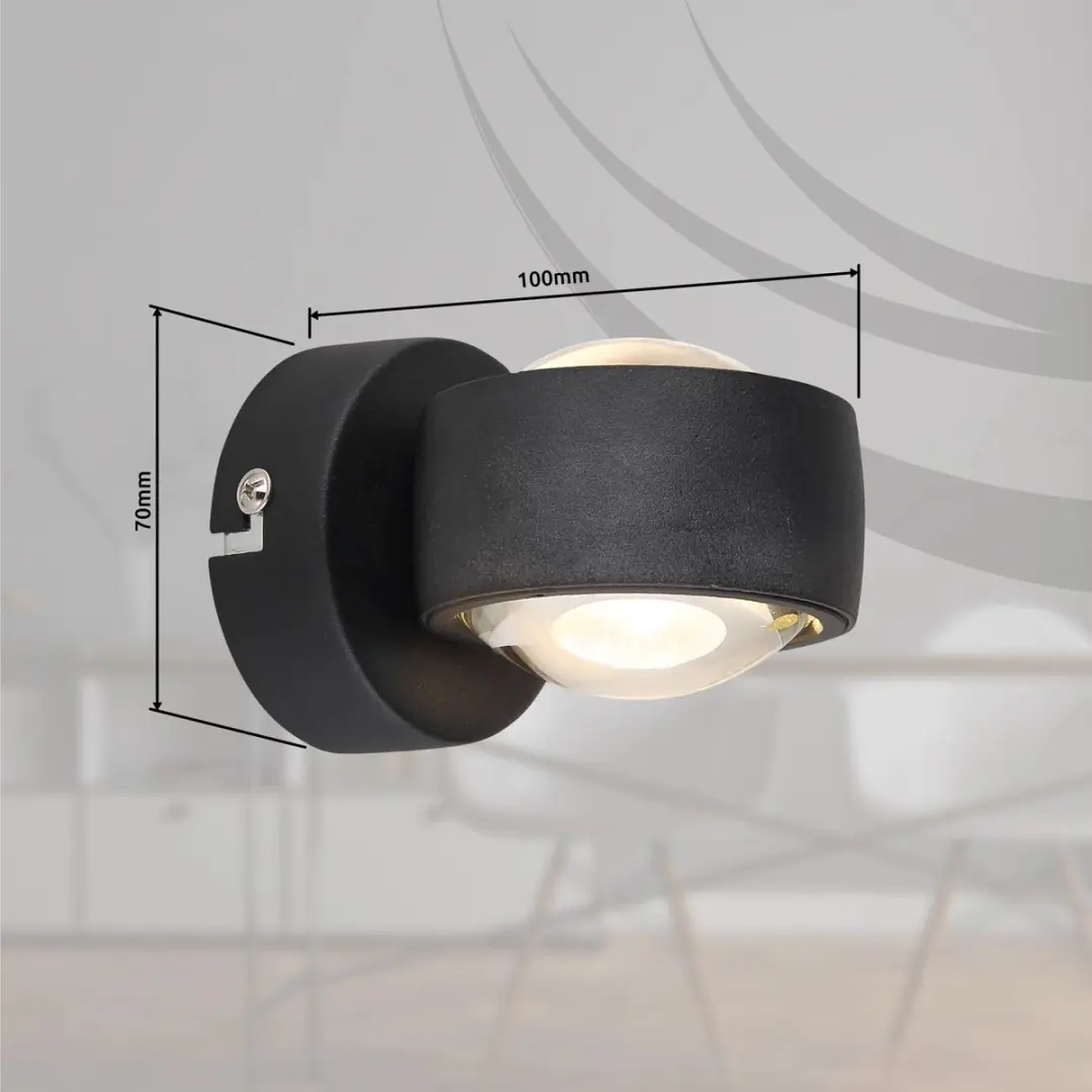 Globo Randi Wandlamp 2x LED - 8cm - Zwart - afbeelding 6 van 6