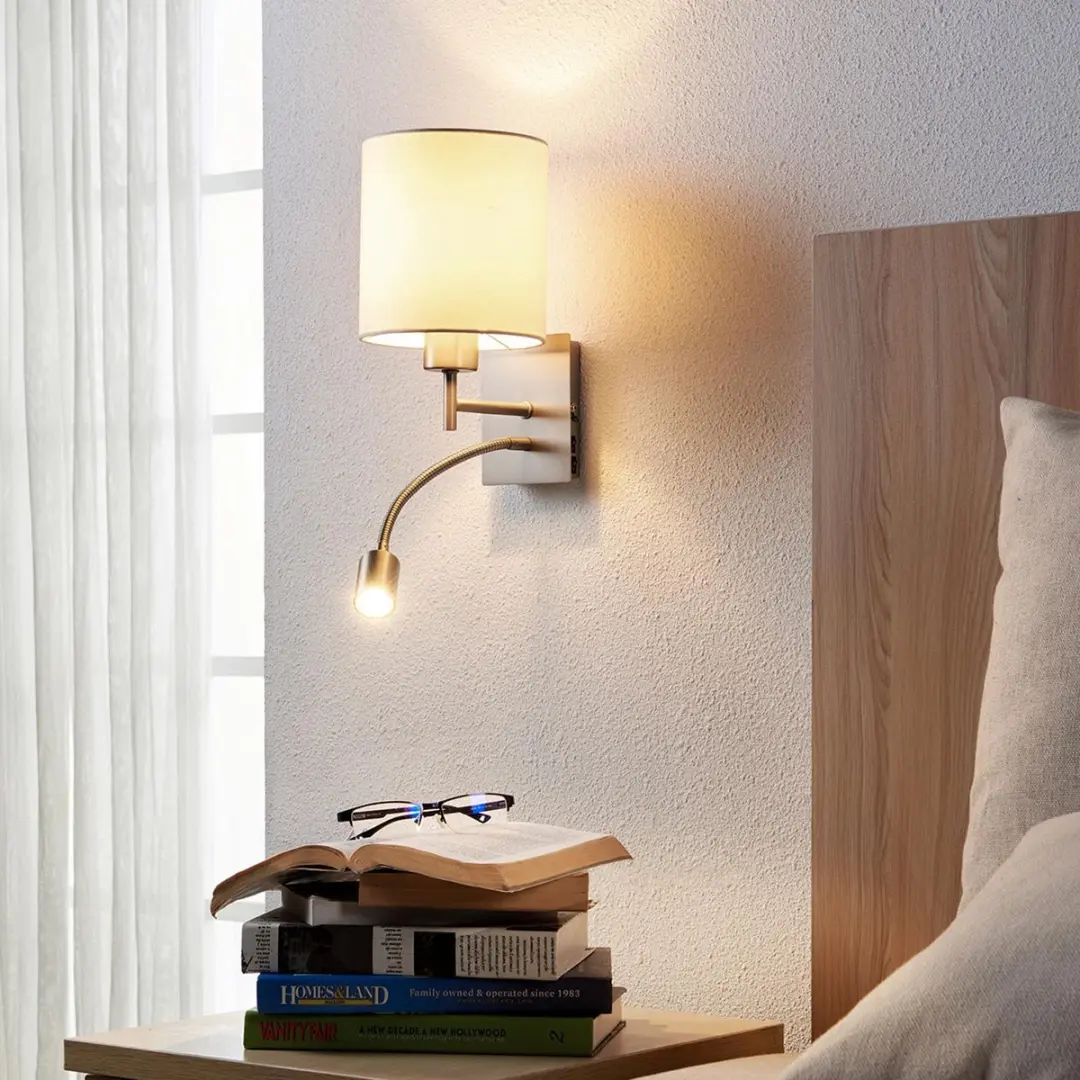 Lindby Wandlamp Camilo+ E27 - 1 Licht - 16cm - Wit/Mat Nikkel