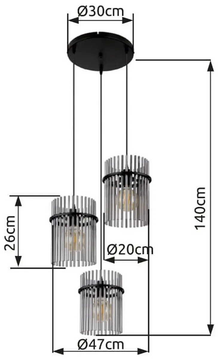 Globo Gorley Hanglamp - 3 Lichtpunten Ø47cm - Zwart