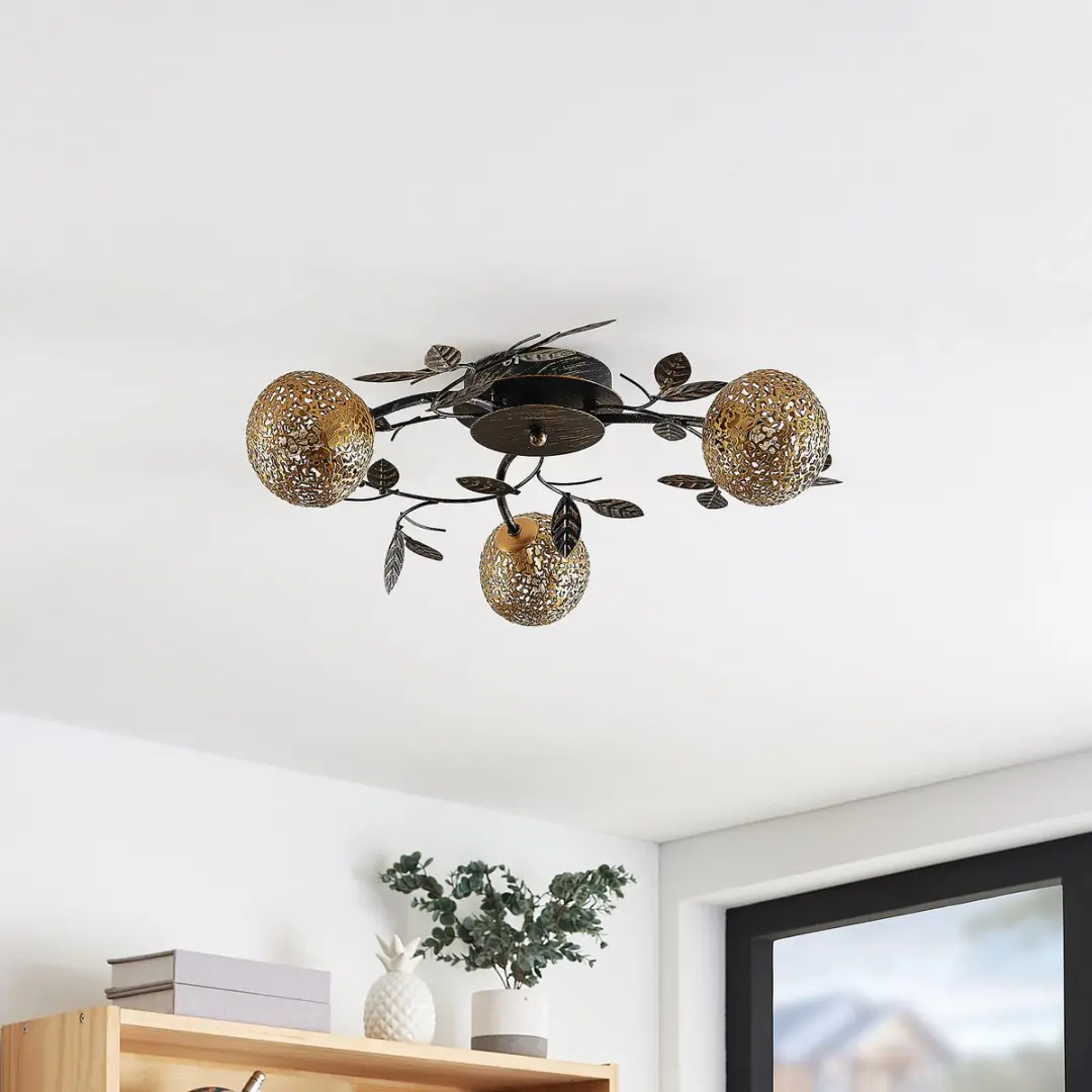 Lucande Plafondlamp 3-Lichts H53cm - Zwart/Goud