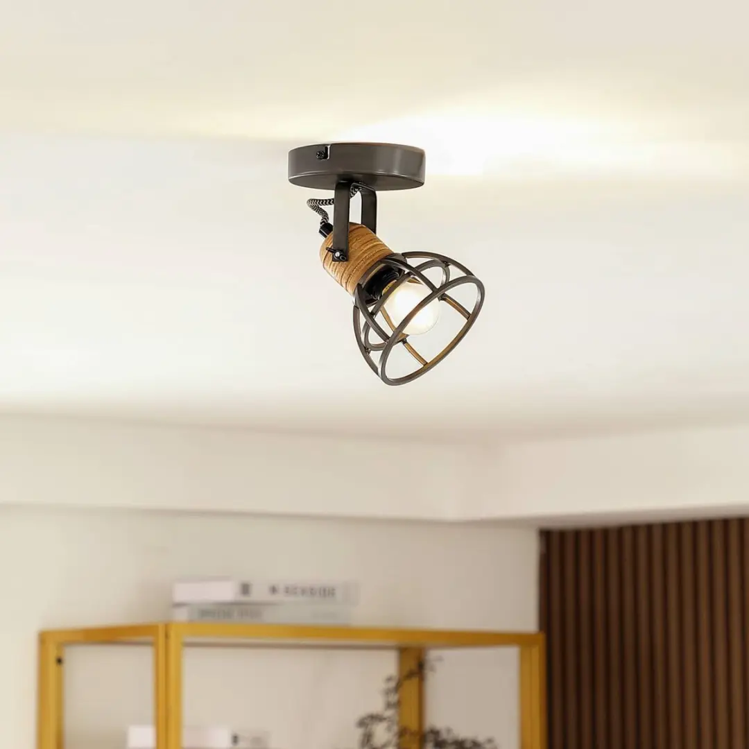 Lindby Buitenspot E14 - 10W - 12cm - Zwart/Darkhout