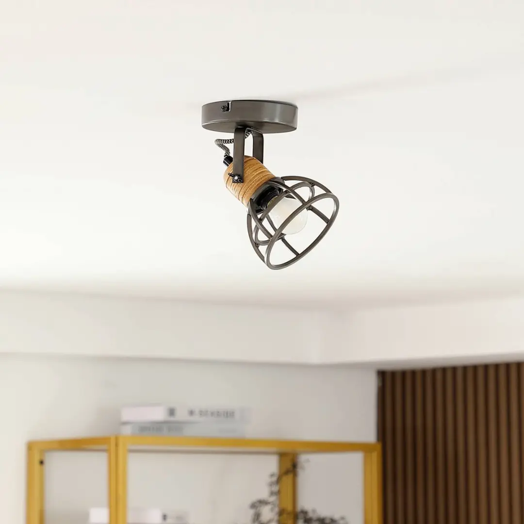 Lindby Buitenspot E14 - 10W - 12cm - Zwart/Darkhout