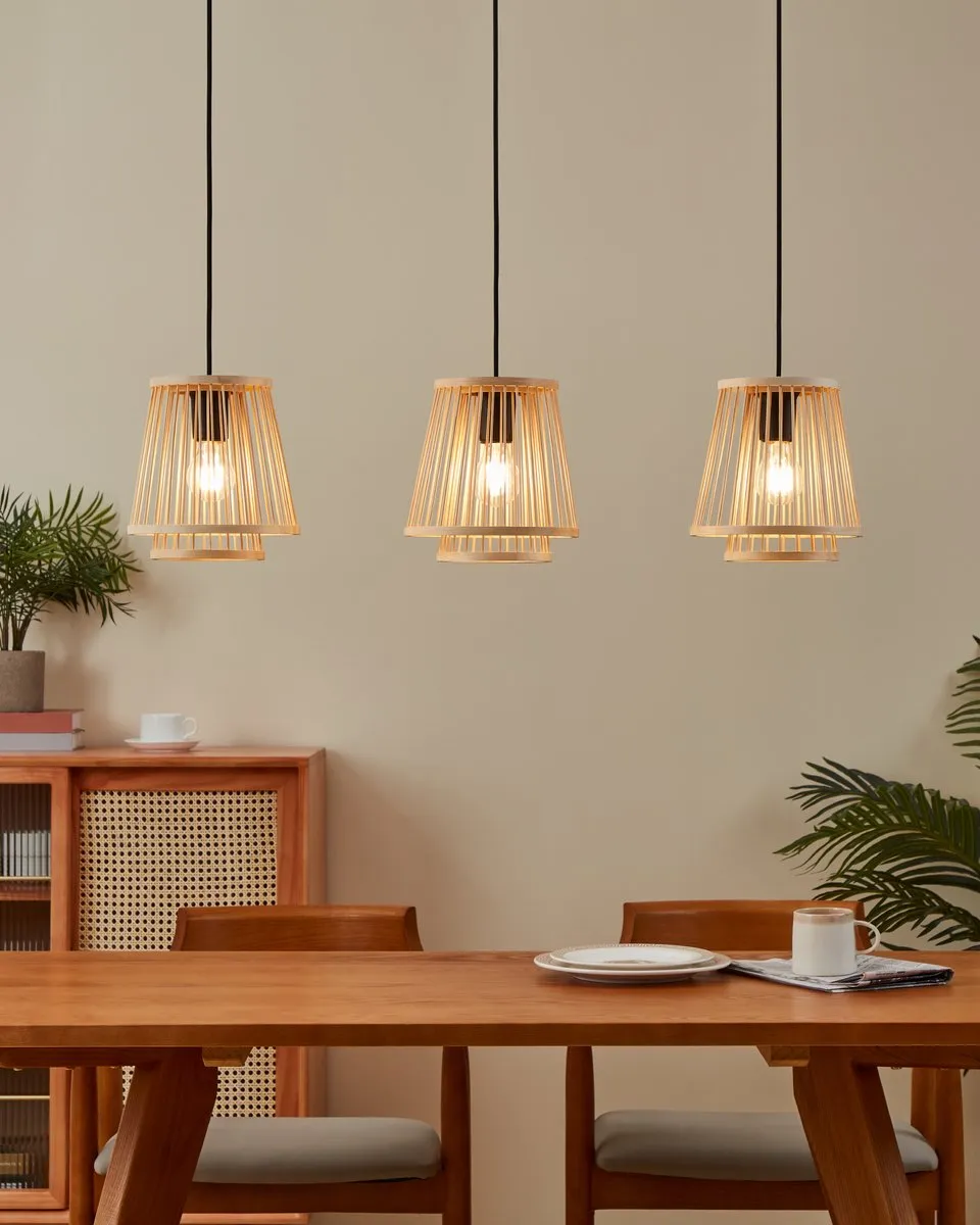 Eglo Hykeham Hanglamp E27 - 91cm - Staal/Bamboe - Zwart/Bruin