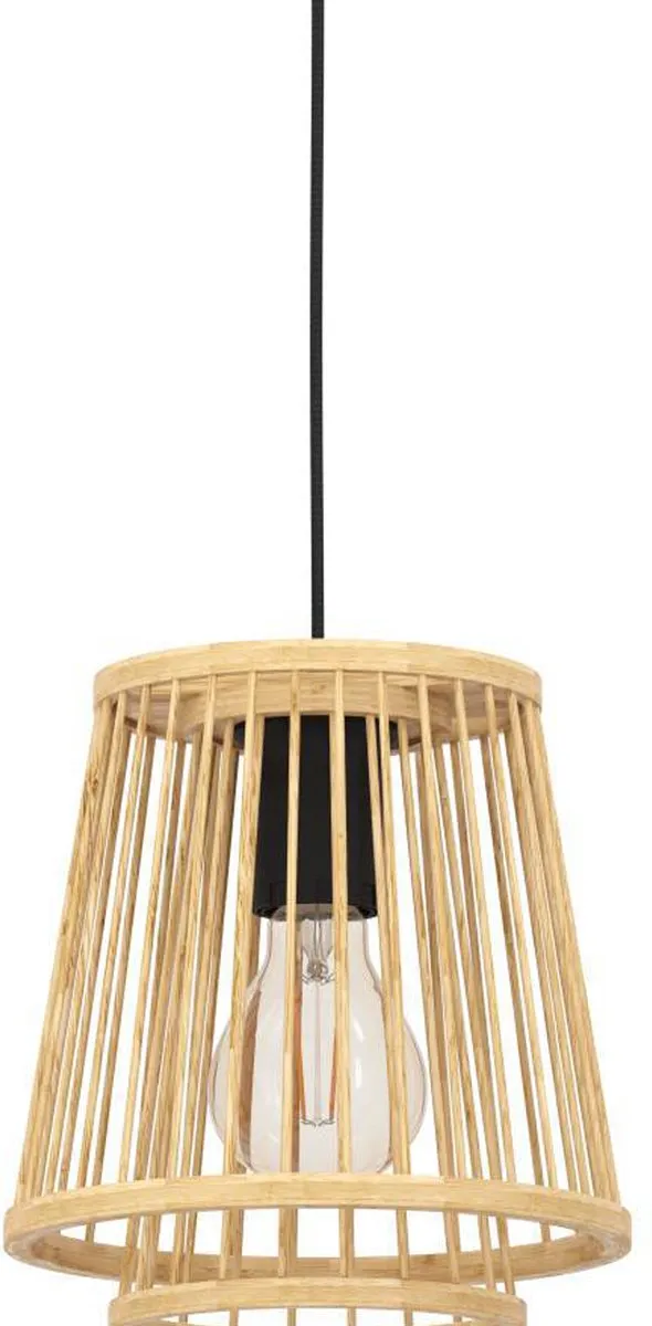 Eglo Hykeham Hanglamp E27 - 91cm - Staal/Bamboe - Zwart/Bruin
