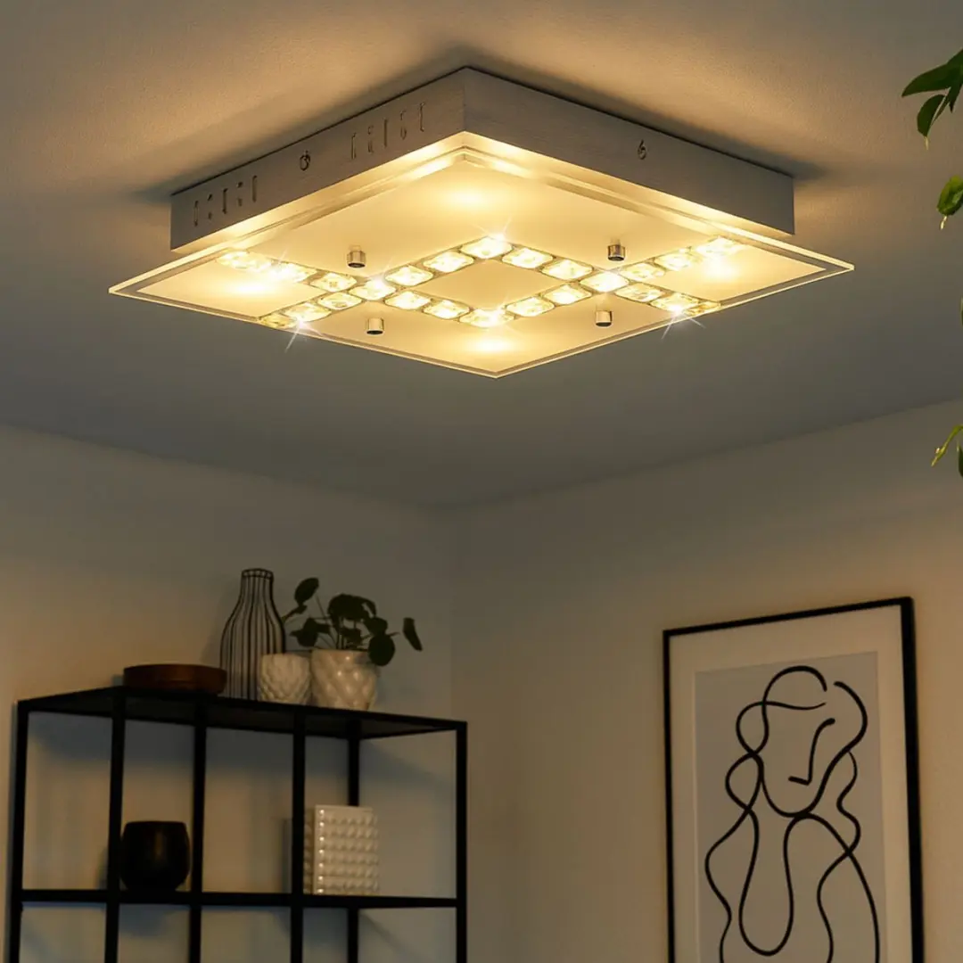 Globo Plafondlamp Kristal 4x LED 5W Warm Wit - 32x32cm Zilver