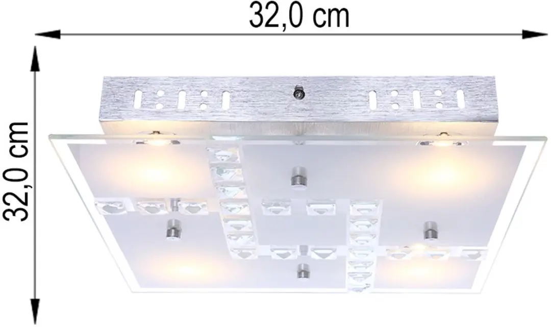 Globo Plafondlamp Kristal 4x LED 5W Warm Wit - 32x32cm Zilver