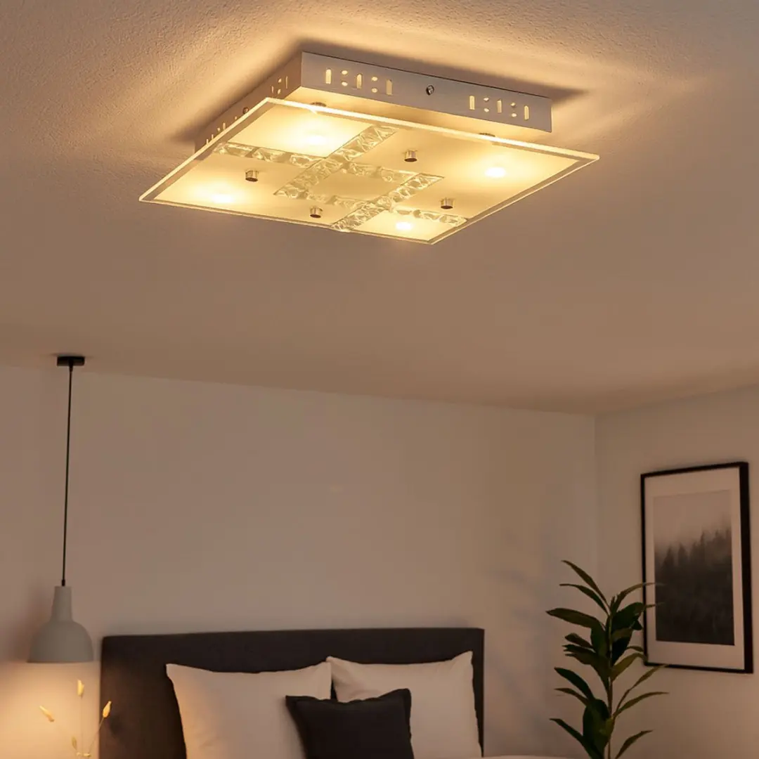 Globo Plafondlamp Kristal 4x LED 5W Warm Wit - 32x32cm Zilver
