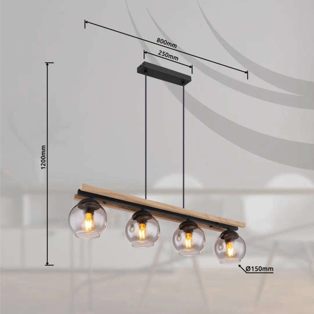 Globo Conni Hanglamp - 4x E27 - Zwart - Ø15cm