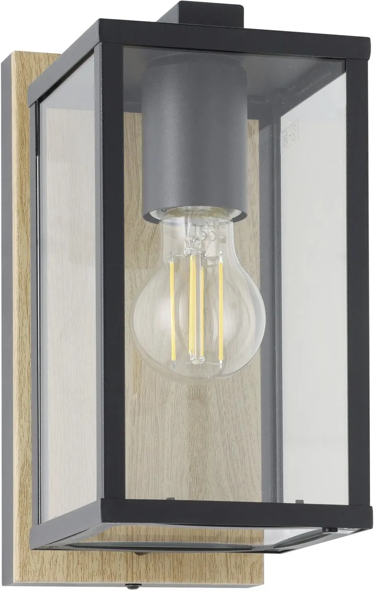 Eglo Budrone Wandlamp Buiten E27 - 27cm - Zwart/Bruin