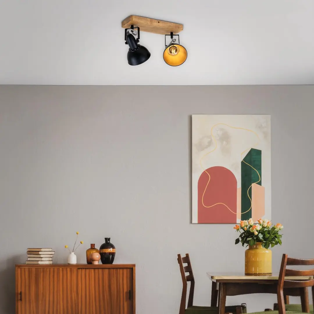 Briloner Wood & Style Plafondlamp E14 - 2 Lichtpunten - Zwart/Goud